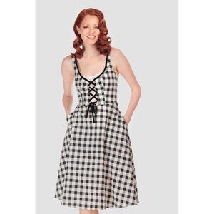 Collectif Bridget Gingham Lace Up Bodice Dress 50s